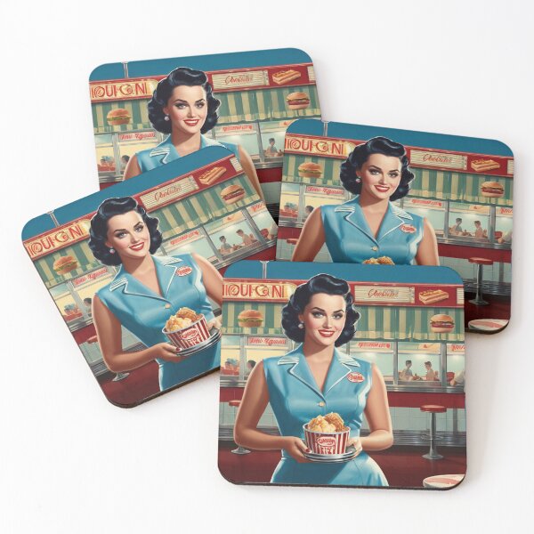 Item preview, Beautiful server in an American Diner vintage pinup advertising style art designed and sold by Vintage Designs +.