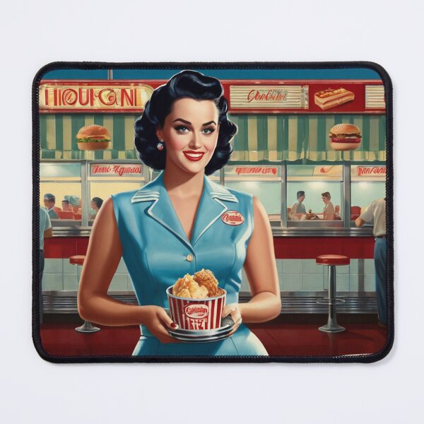 Item preview, Beautiful server in an American Diner vintage pinup advertising style art designed and sold by Vintage Designs +.