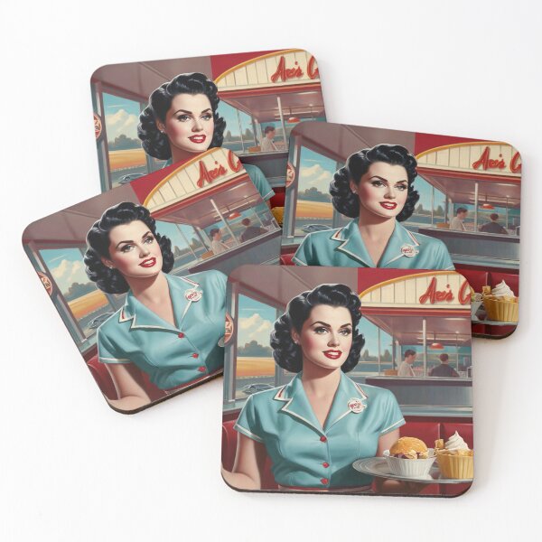 Item preview, Beautiful server in an American Diner vintage pinup advertising style art designed and sold by Vintage Designs +.