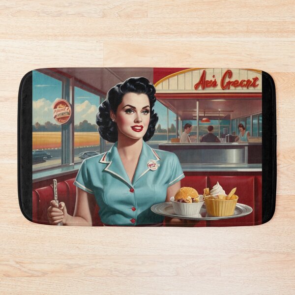 Item preview, Beautiful server in an American Diner vintage pinup advertising style art designed and sold by Vintage Designs +.