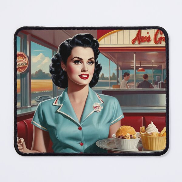 Item preview, Beautiful server in an American Diner vintage pinup advertising style art designed and sold by Vintage Designs +.