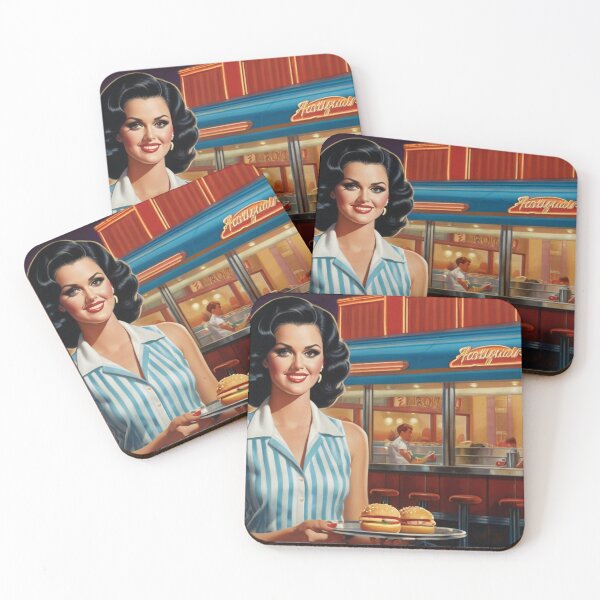 Item preview,  Beautiful server in an American Diner vintage pinup advertising style art designed and sold by Vintage Designs +.