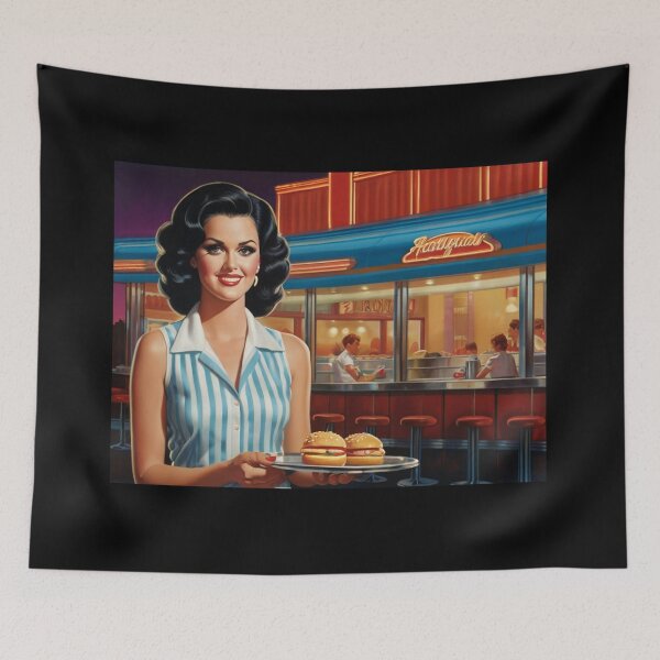Item preview,  Beautiful server in an American Diner vintage pinup advertising style art designed and sold by Vintage Designs +.