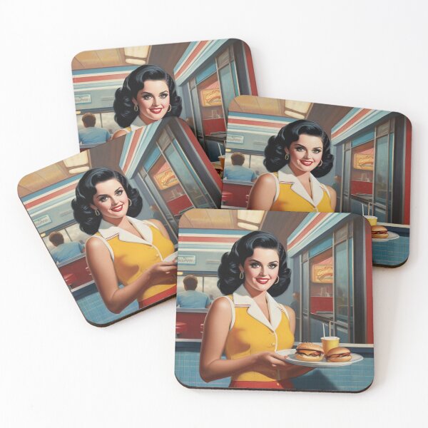 Item preview,  Beautiful server in an American Diner vintage pinup advertising style art designed and sold by Vintage Designs +.