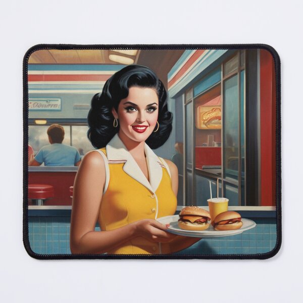 Item preview,  Beautiful server in an American Diner vintage pinup advertising style art designed and sold by Vintage Designs +.