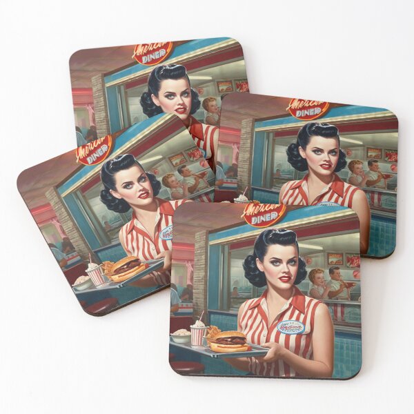 Item preview, Beautiful server in an American Diner vintage pinup advertising style art designed and sold by Vintage Designs +.