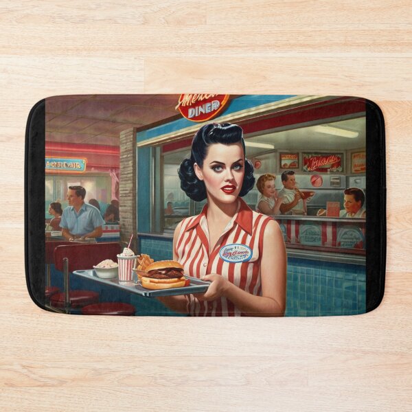 Item preview, Beautiful server in an American Diner vintage pinup advertising style art designed and sold by Vintage Designs +.