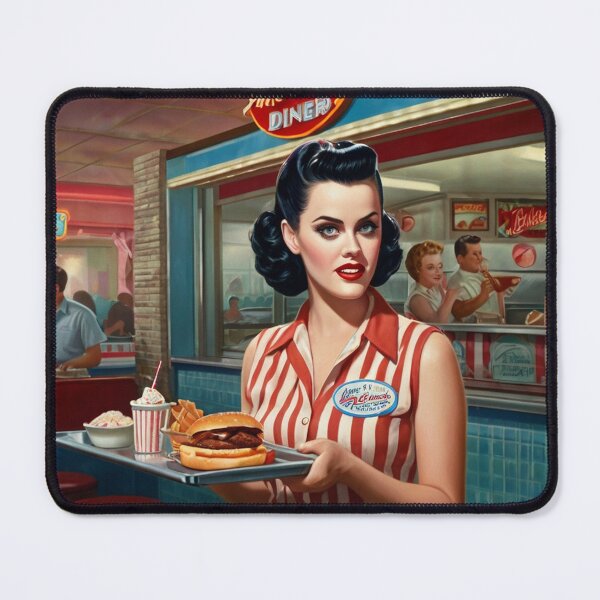 Item preview, Beautiful server in an American Diner vintage pinup advertising style art designed and sold by Vintage Designs +.