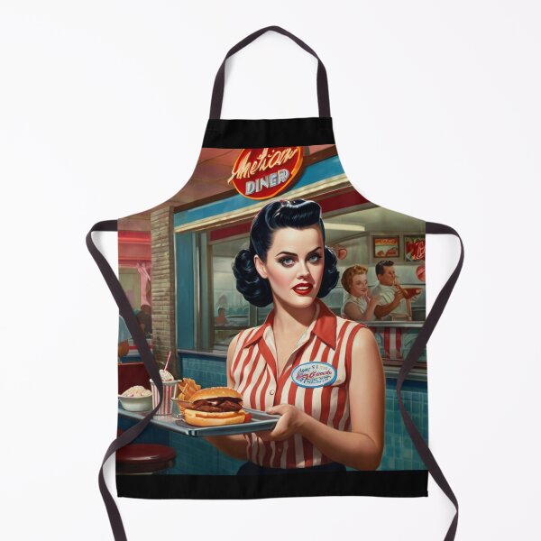 Item preview, Beautiful server in an American Diner vintage pinup advertising style art designed and sold by Vintage Designs +.