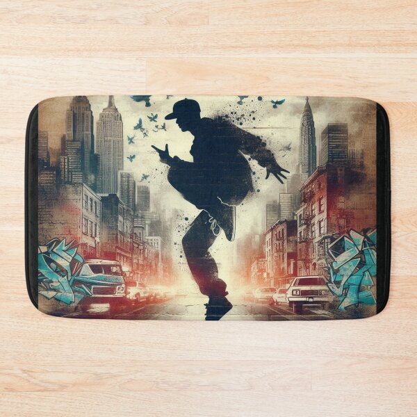 Item preview, B-boy silhouette graffiti-filled cityscape. designed and sold by Nanthanon.