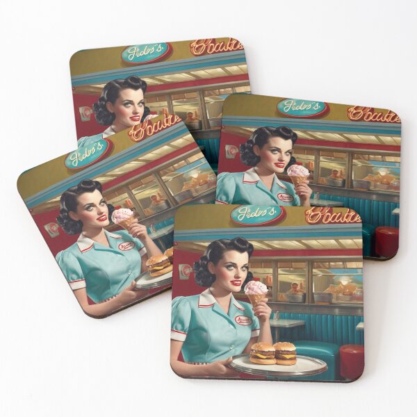Item preview, Beautiful server in an American Diner vintage pinup advertising style art designed and sold by Vintage Designs +.