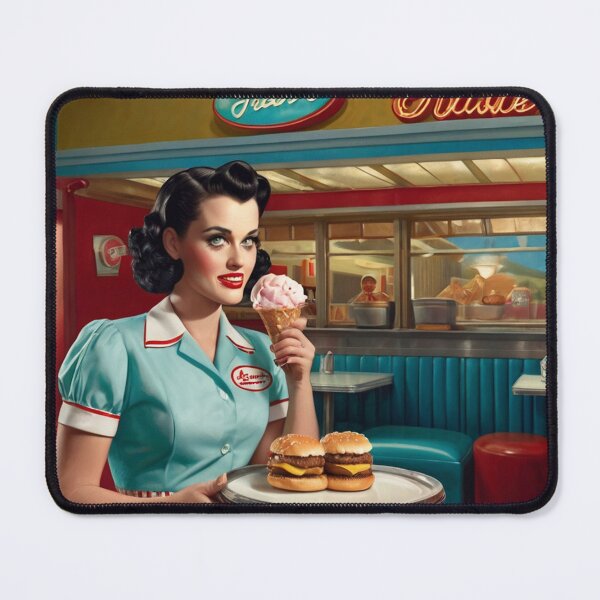 Item preview, Beautiful server in an American Diner vintage pinup advertising style art designed and sold by Vintage Designs +.