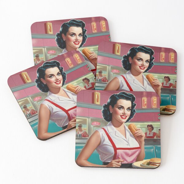 Item preview, Beautiful server in an American Diner vintage pinup advertising style art designed and sold by Vintage Designs +.