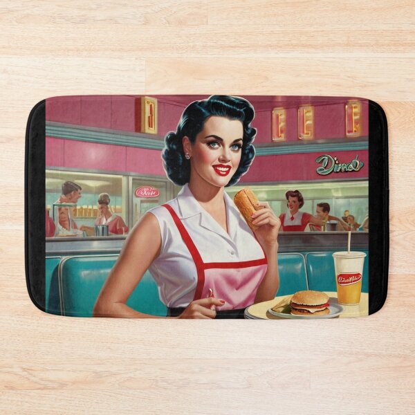 Item preview, Beautiful server in an American Diner vintage pinup advertising style art designed and sold by Vintage Designs +.