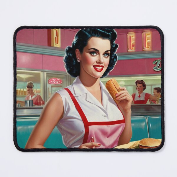 Item preview, Beautiful server in an American Diner vintage pinup advertising style art designed and sold by Vintage Designs +.