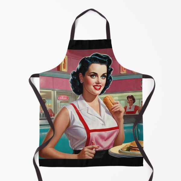 Item preview, Beautiful server in an American Diner vintage pinup advertising style art designed and sold by Vintage Designs +.