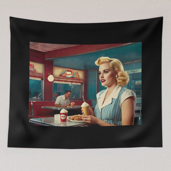 Item preview,  Beautiful server in an American Diner vintage pinup advertising style art designed and sold by Vintage Designs +.