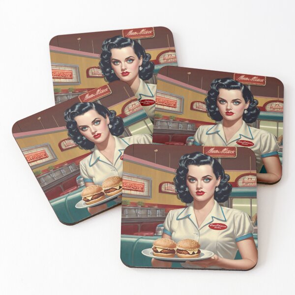 Item preview,  Beautiful server in an American Diner vintage pinup advertising style art designed and sold by Vintage Designs +.
