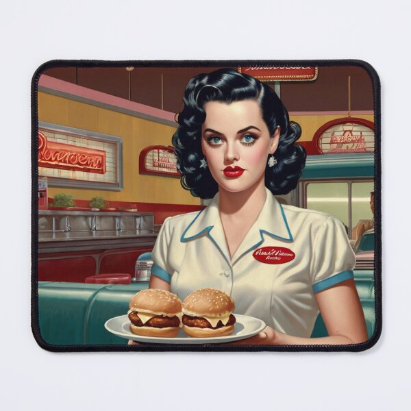 Item preview,  Beautiful server in an American Diner vintage pinup advertising style art designed and sold by Vintage Designs +.
