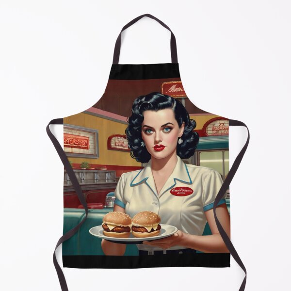 Item preview, Beautiful server in an American Diner vintage pinup advertising style art designed and sold by Vintage Designs +.