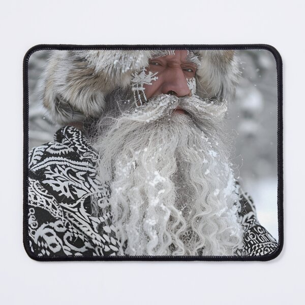 Item preview, Bearded man in fur hat amidst snowy wilderness scene. designed and sold by Artessie.