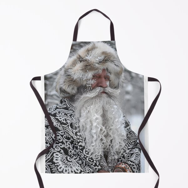 Item preview, Bearded man in fur hat amidst snowy wilderness scene. designed and sold by Artessie.