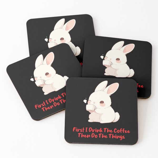 Item preview, First I Drink The Coffee And Do The Thing - Cute Funny Rabbit Drinking Coffee designed and sold by aresmeris.