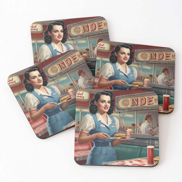 Item preview,  Beautiful server in an American Diner vintage pinup advertising style art designed and sold by Vintage Designs +.