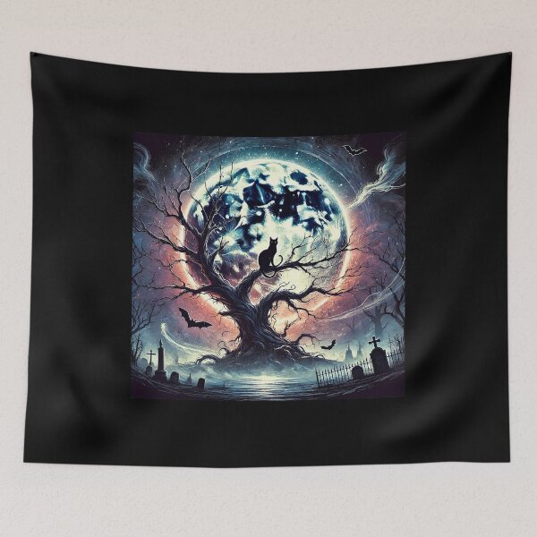 Item preview, Haunting Halloween Night | Full Moon and Black Cat designed and sold by DigitalGemArt.