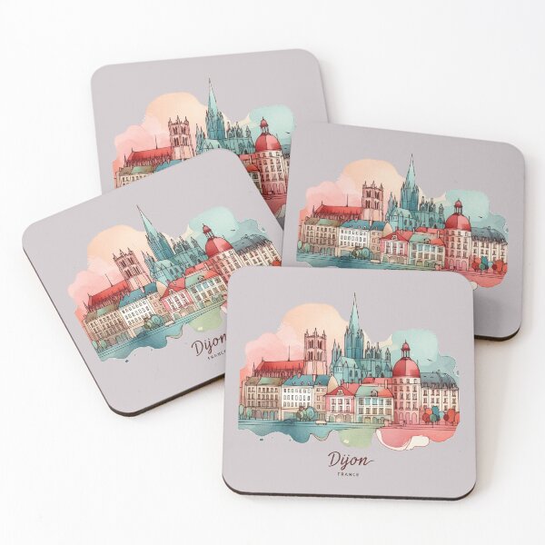 Item preview, Cute Minimalist Dijon France Sticker – Delicate Watercolor Skyline & Retro Background,   designed and sold by PaintMeWorld.