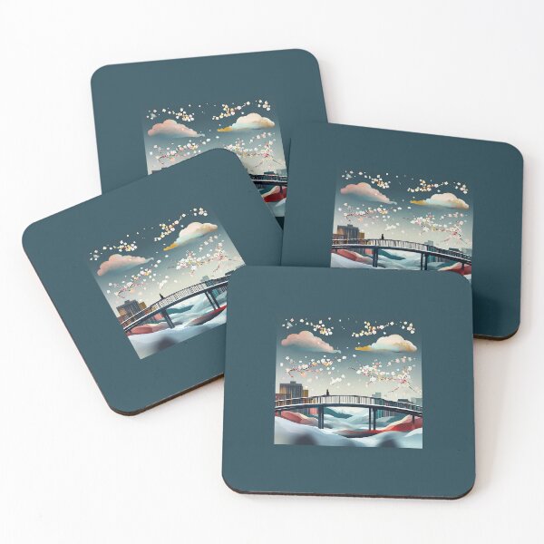 Item preview, Minimalist Urban Landscape with Cherry Blossoms Under Winter Night Sky designed and sold by Laila-Ahmed.