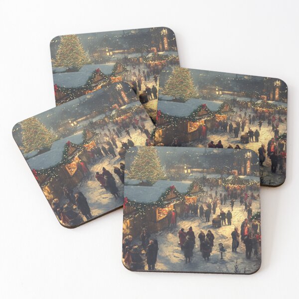 Item preview, Festive Christmas Market Painting Cozy Stalls Decorated  designed and sold by The Art of Kkatarynka.