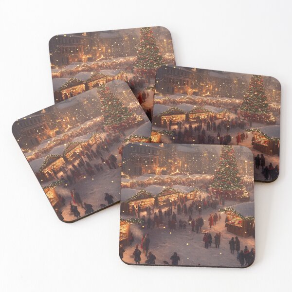Item preview, Festive Christmas Market Painting Cozy Stalls Decorated  designed and sold by The Art of Kkatarynka.