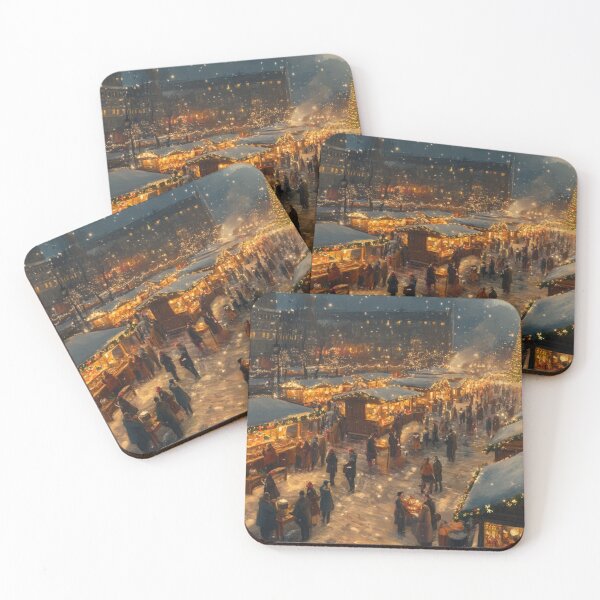 Item preview, Festive Christmas Market Painting Cozy Stalls Decorated  designed and sold by The Art of Kkatarynka.
