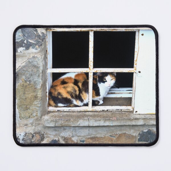 Item preview, Calico Cat Sitting behind Window of Old Building designed and sold by KaSaPo.