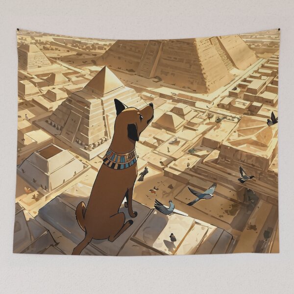 Item preview, An Egyptian local dog plays and plays with the birds on top of the Pyramid of Khufu designed and sold by Enga6.