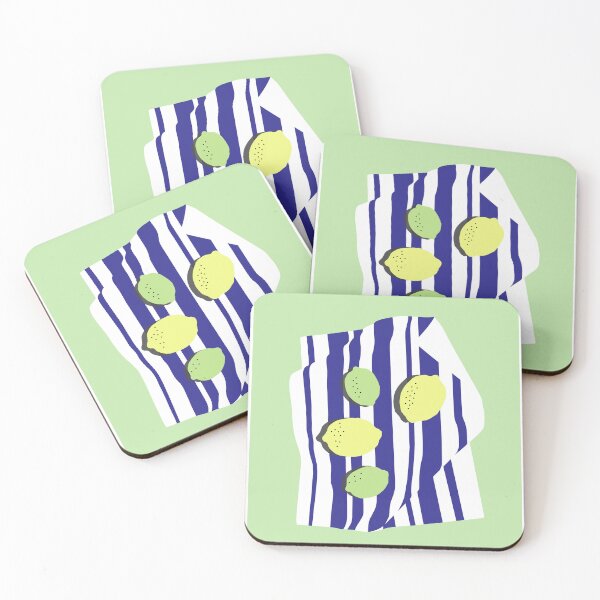 Item preview, Lemons and limes on a striped cloth on a yellow background designed and sold by Nadia--.
