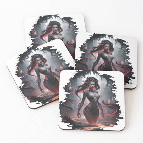 Item preview, strong and enigmatic female protagonist with neon black-red hair designed and sold by JonathanP514.