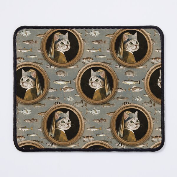 Item preview, The True Girl Cat With A Pearl Earring By Vermeer/UtART in a Oceanic fish Aquarium -Fluffy Gray designed and sold by UtArt.