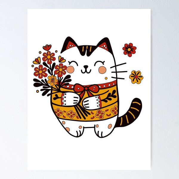 Item preview, KittyKat - Cute Cuddley Cat with Flowers designed and sold by KittyKatCats.