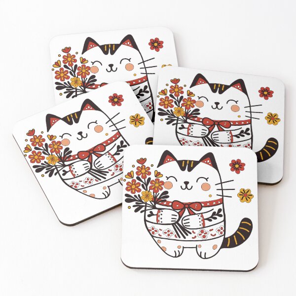 Item preview, KittyKat - Cute Cuddley Cat with Flowers designed and sold by KittyKatCats.