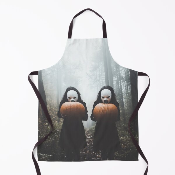 Item preview, Masked Figures Holding Pumpkins in a Foggy Forest designed and sold by landletsy.