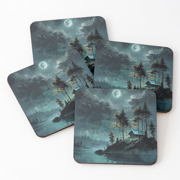 Item preview, Una cabaña en un paisaje nocturno bajo la luna llena.  designed and sold by Inelshop.
