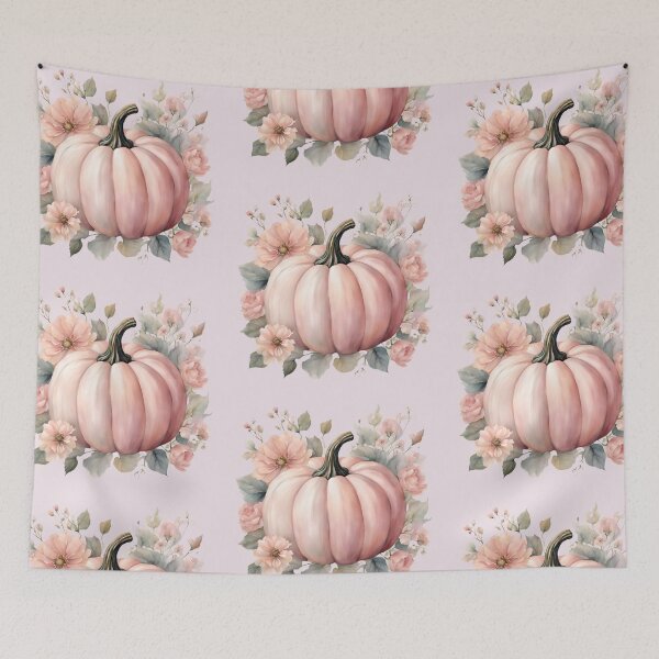 Item preview,  Pink Pastel Pumpkin in Pastel Flowers, Vintage Cute Halloween, Watercolor Pattern designed and sold by KolorellaS.