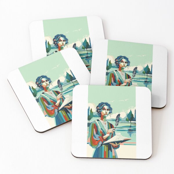 Item preview, A woman immersed in her words, drawing inspiration from nature, her quill dances across the pages as the serene waters and open skies reflect the boundless creativity within her. designed and sold by e-milka.