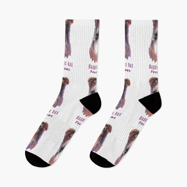 Item preview, Watercolor illustration of a dog with the quote "Happiness has four legs." designed and sold by olenapetol.