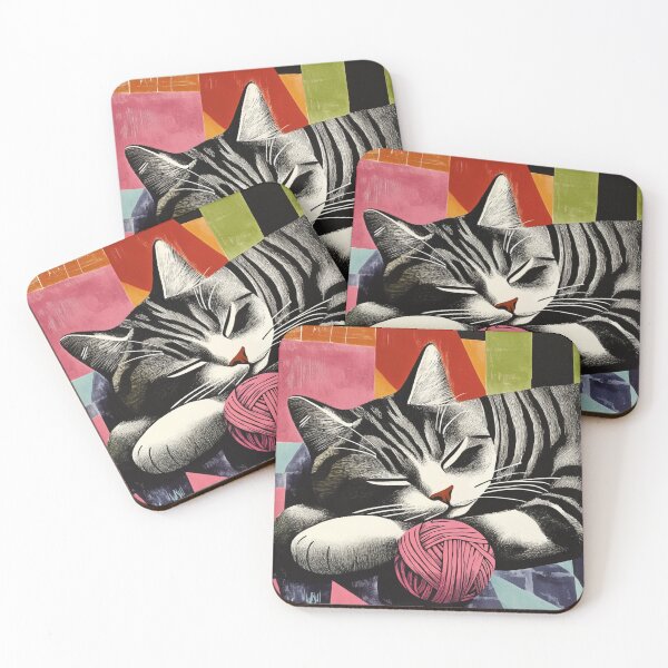 Item preview, Sleeping Cat with Yarn - Geometric Art Style designed and sold by nshaltiel.