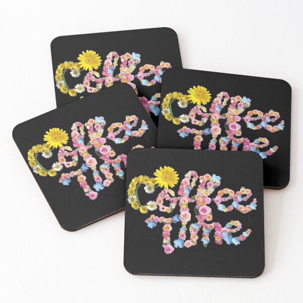 Item preview, Coffee time inscription with colorful flowers designed and sold by KusyArt.