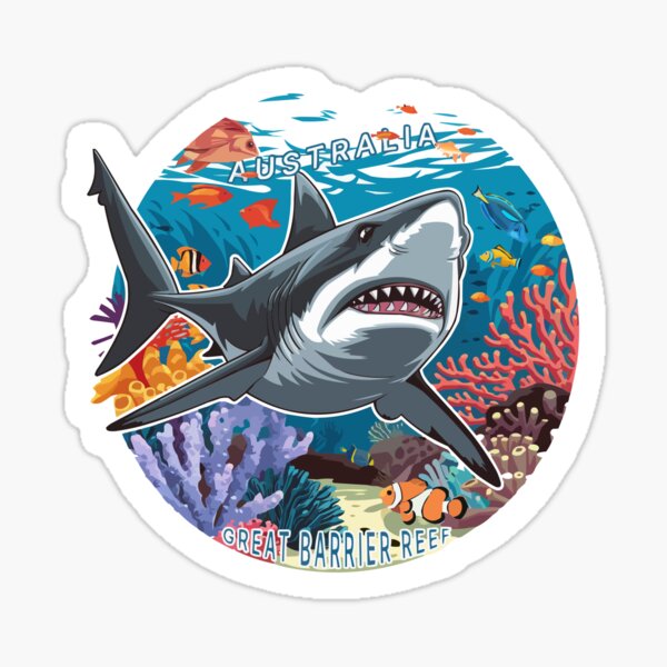 Item preview, Vintage Retro Travel Sticker: Minimal Great Barrier Reef Australia with Shark designed and sold by pod24.