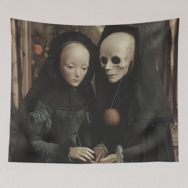 Item preview, Victorian Figures with Skeleton in a Haunting Portrait designed and sold by landletsy.